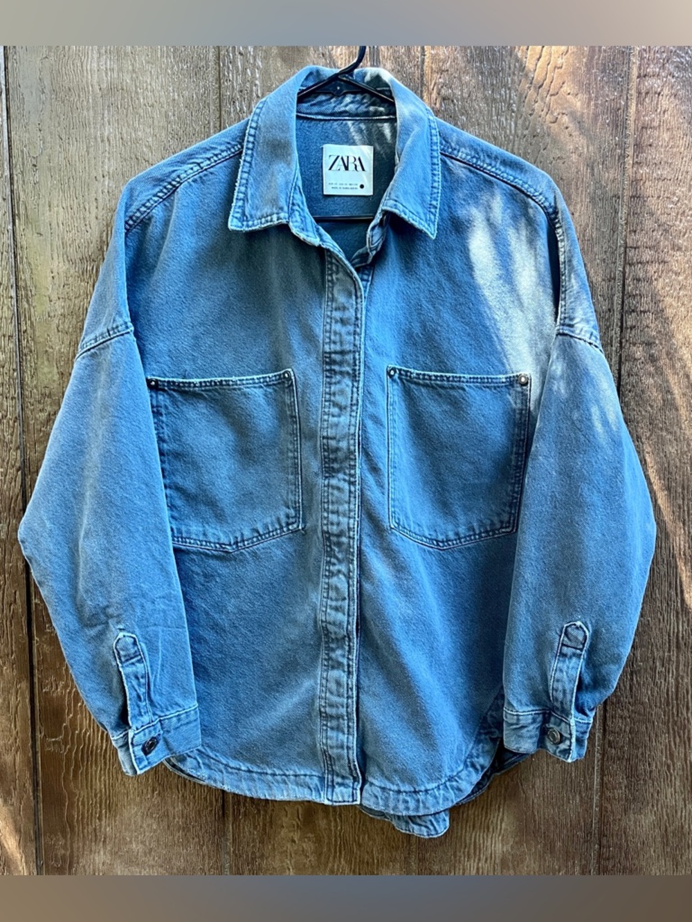 Zara Gray Denim Button Down Shirt Shacket Size XS
